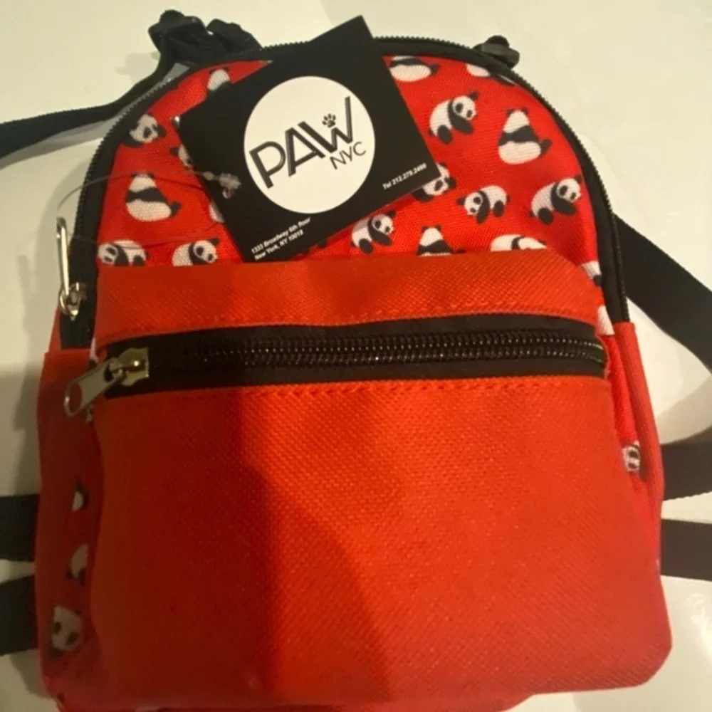 PAW NYC RED DOGGIE BACKPACK WITH PANDAS NEW WITH TAGS